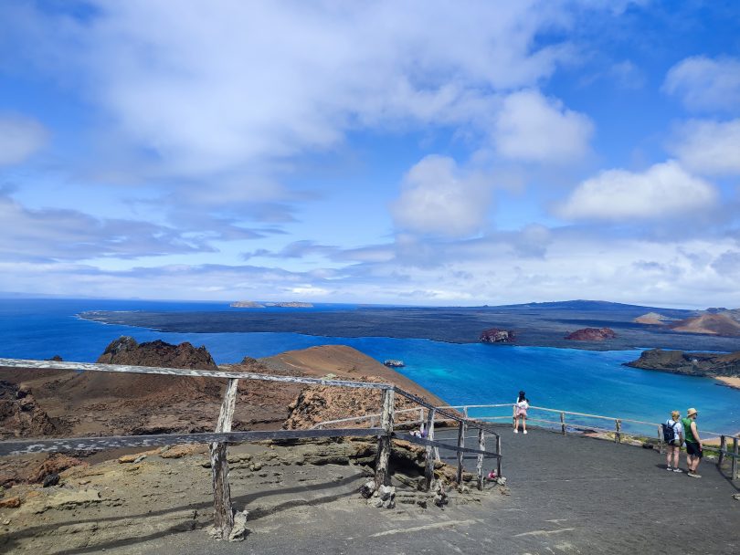 Panoramic view of Bartolomé Island and Sullivan Bay during a January Galapagos cruise with Cruises to Galapagos Islands