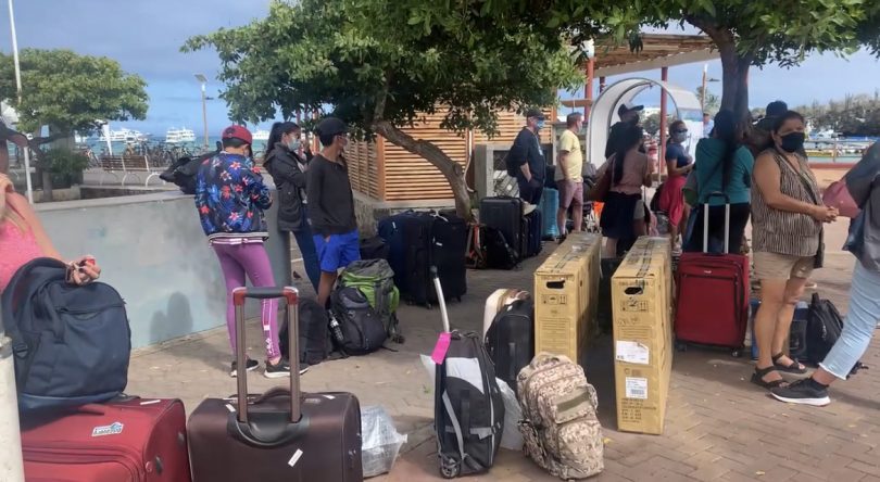 Crowded boarding area for tourists during August Galapagos Islands cruise with Cruises to Galapagos Islands