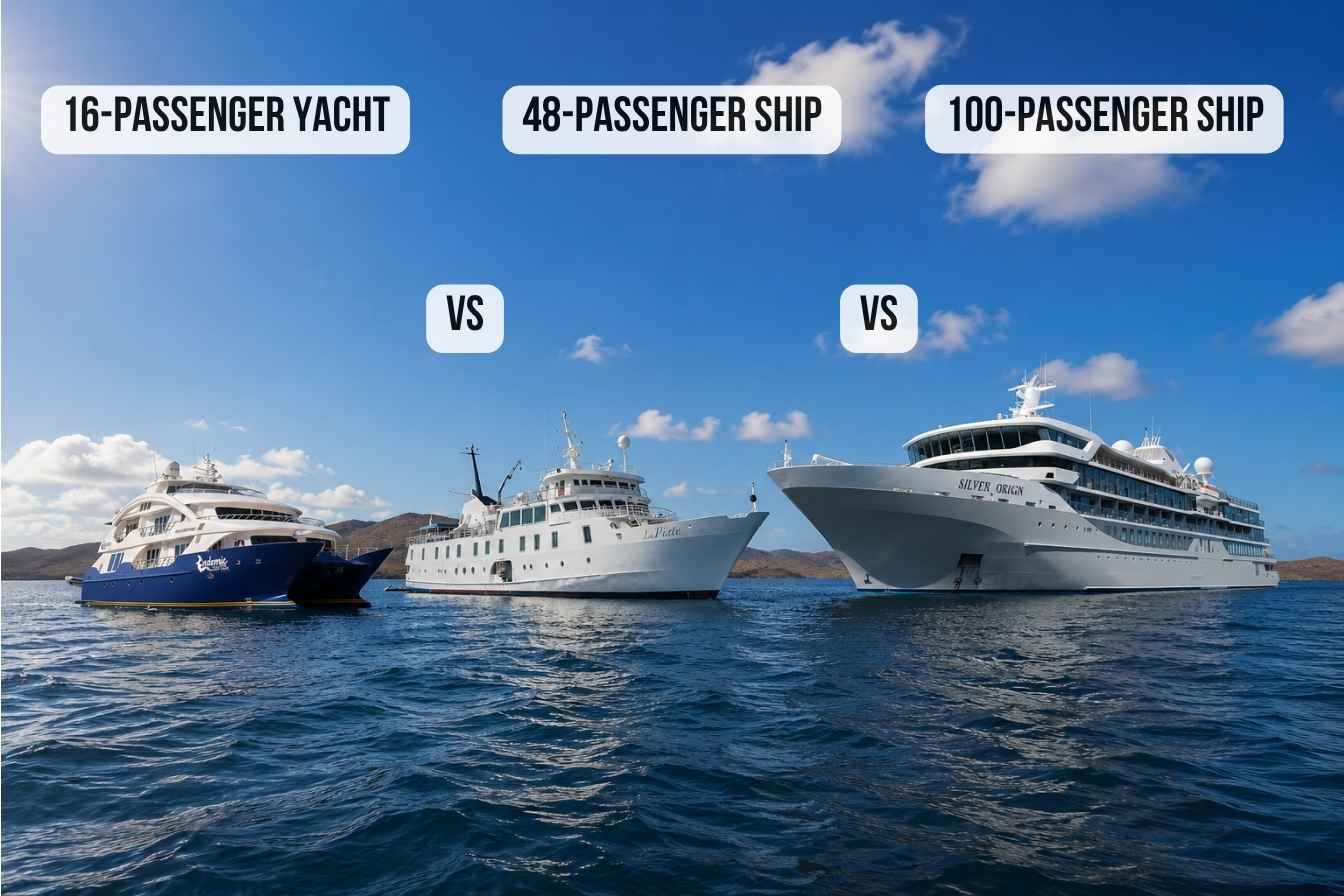 Galapagos 16-Passenger Yacht vs 48-Passenger Ship vs 100-Passenger Ship: Full Breakdown